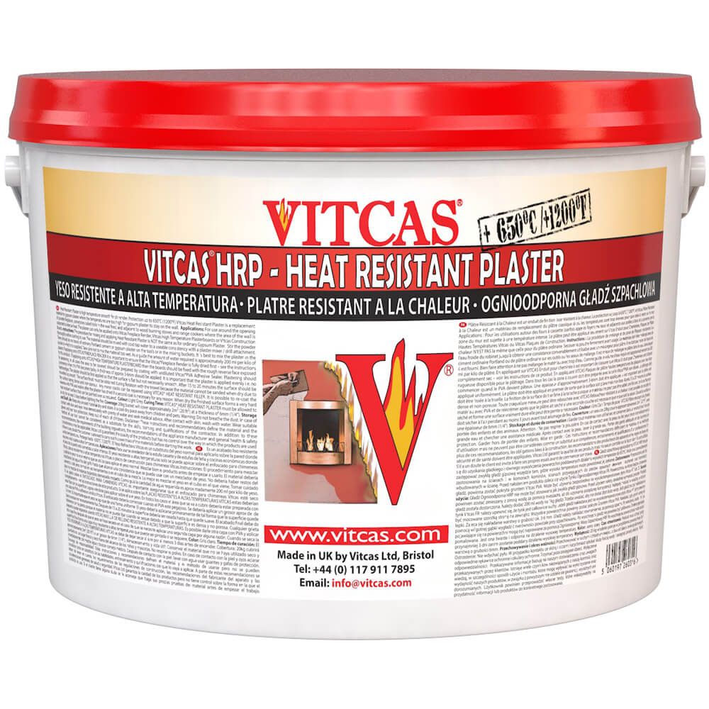 Fireplace render and heat-resistant plaster: the differences Packaging of Vitcas material for surface finishing near the fireplace